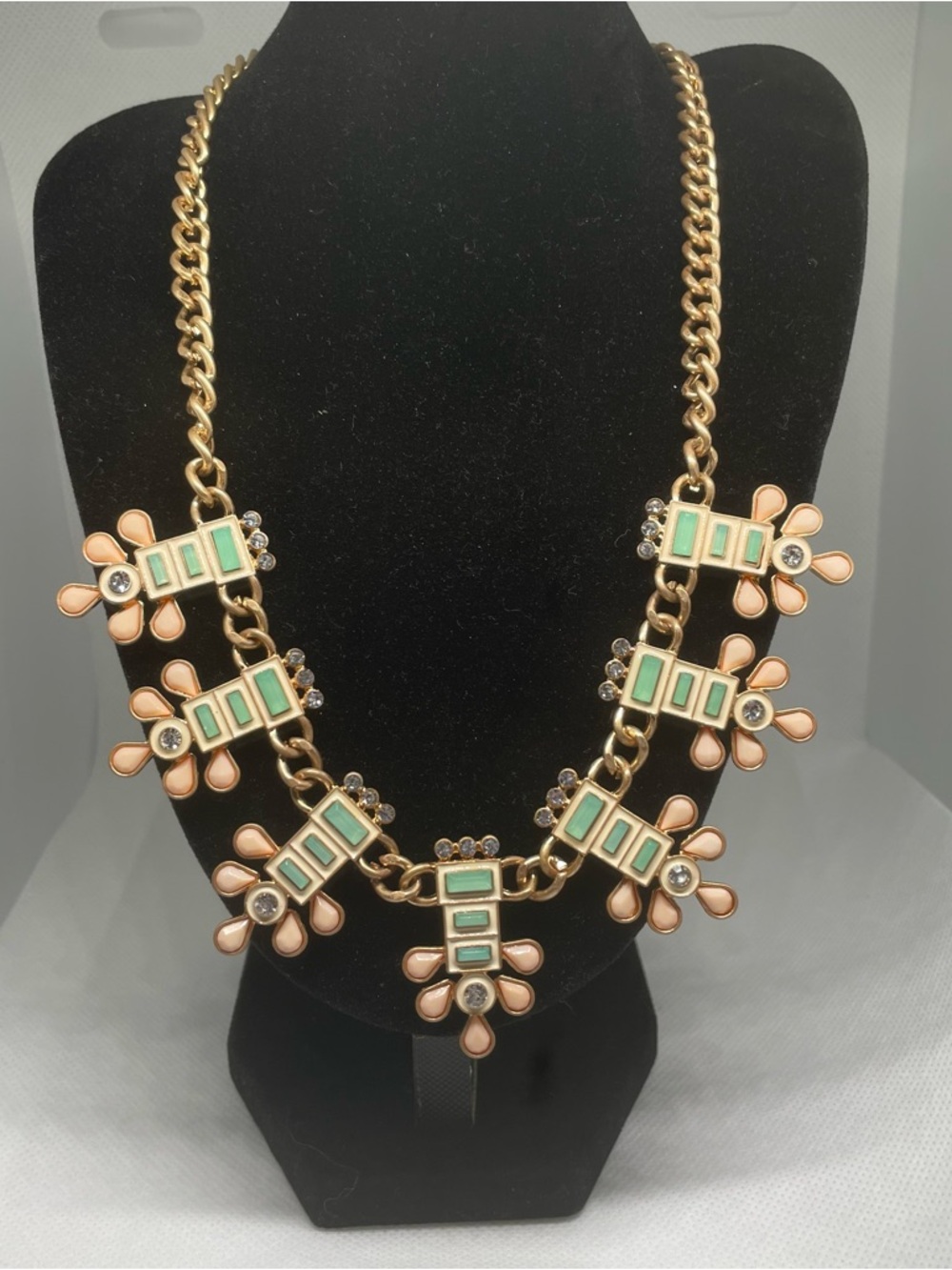 Plunder Aqua Eleanor Enameled Gold Tone Bib Statement Necklace New 18-20inches